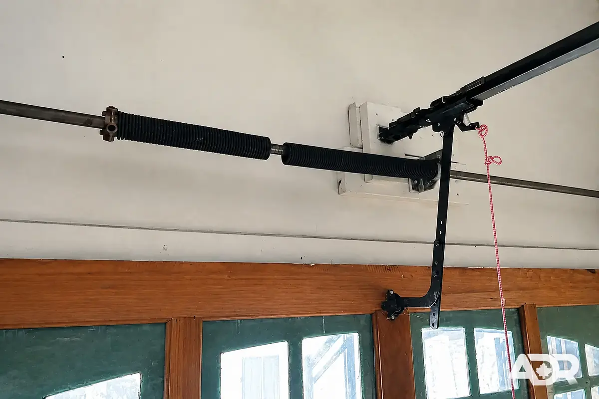 Visible gap in a broken garage door torsion spring